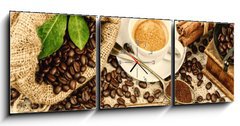 Obraz s hodinami 3D tdln - 150 x 50 cm F_BM122026658 - Cup of hot black coffee with old wooden mill grinder 