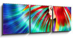 Obraz s hodinami 3D třídílný - 150 x 50 cm F_BM123142126 - Beauty fashion model girl with colorful dyed hair