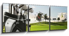 Obraz s hodinami 3D tdln - 150 x 50 cm F_BM12351119 - golf equipment and course - golfov vybaven a kurz