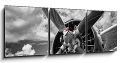 Obraz s hodinami   Close up of old airplane in black and white, 150 x 50 cm