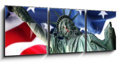 Obraz s hodinami   NY Statue of Liberty against a flag of USA, 150 x 50 cm