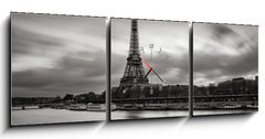 Obraz s hodinami 3D tdln - 150 x 50 cm F_BM125899767 - Sunrise on the Eiffel Tower and Seine River in winter in Black & White. Port de Suffren, Grenelle, 15th and 7th Arrondissements of Paris, France