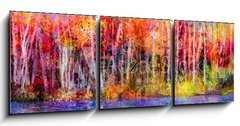 Obraz s hodinami 3D tdln - 150 x 50 cm F_BM129052938 - Oil painting colorful autumn trees. Semi abstract image of forest, aspen trees with yellow - Olejomalba barevn podzimn stromy. Semi abstraktn obraz lesa, osiky se lutou