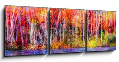 Obraz s hodinami 3D tdln - 150 x 50 cm F_BM129052938 - Oil painting colorful autumn trees. Semi abstract image of forest, aspen trees with yellow