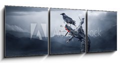 Obraz s hodinami   Crow sitting on a branch, 150 x 50 cm