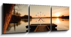 Obraz s hodinami 3D tdln - 150 x 50 cm F_BM13378317 - The bridge to the lake under the sunset