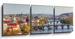 Obraz s hodinami 3D tdln - 150 x 50 cm F_BM13518966 - View on Prague Bridges at sunset