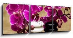 Obraz s hodinami 3D tdln - 150 x 50 cm F_BM13631630 - Spa essentials (pyramid of stones with purple orchids)