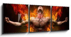 Obraz s hodinami 3D tdln - 150 x 50 cm F_BM137170627 - On fire bodybuilder - V ohni kulturista