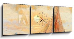 Obraz s hodinami 3D tdln - 150 x 50 cm F_BM137842735 - Sea, boats, fisherman, oil paintings - Moe, lod, ryb, olejomalby