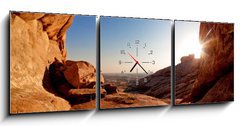 Obraz s hodinami 3D tdln - 150 x 50 cm F_BM14081453 - Cave and sunset in the desert mountains