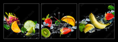 Obraz s hodinami 3D tdln - 150 x 50 cm F_BM145460098 - Fruits with water splash