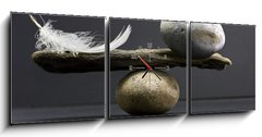 Obraz s hodinami   feather and stone balance, 150 x 50 cm