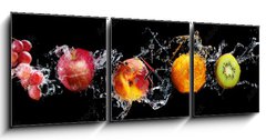 Obraz s hodinami 3D tdln - 150 x 50 cm F_BM148249825 - Set of fresh fruits in water splash isolated on black background