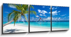 Obraz s hodinami 3D tdln - 150 x 50 cm F_BM151547263 - coco palm panorama wide format on tropical paradise dream beach