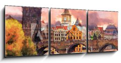 Obraz s hodinami 3D tdln - 150 x 50 cm F_BM155023138 - Watercolor illustration of old Prague - Akvarel ilustrace star Prahy