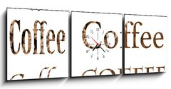 Obraz s hodinami 3D tdln - 150 x 50 cm F_BM161244620 - Spelling the word coffee by coffee beans on white background