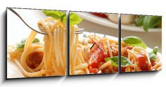 Obraz s hodinami   Fork with pasta and basil, 150 x 50 cm