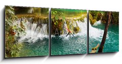 Obraz s hodinami 3D tdln - 150 x 50 cm F_BM16639493 - Plitvice lakes in Croatia - Plitvick jezera v Chorvatsku