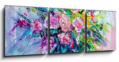 Obraz s hodinami 3D tdln - 150 x 50 cm F_BM166550171 - Oil painting flowers