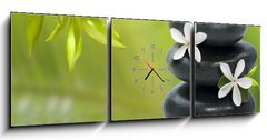 Obraz s hodinami 3D tdln - 150 x 50 cm F_BM16809002 - Spa still life, with white flowers on the black stones and bambo