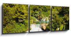 Obraz s hodinami 3D tdln - 150 x 50 cm F_BM16813019 - Waterfall KRKA in Croatia