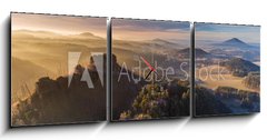 Obraz s hodinami   Autumn sunrise over Jetrichovice, beautiful landscape, Bohemian Switzerland, Czech Republic, 150 x 50 cm