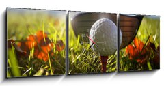 Obraz s hodinami   Golf club and ball in grass, 150 x 50 cm