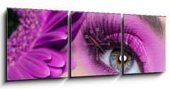 Obraz s hodinami 3D tdln - 150 x 50 cm F_BM16976079 - Purple eye make-up with gerber flower