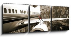 Obraz s hodinami 3D tdln - 150 x 50 cm F_BM17964481 - the airplane take off from the city night.