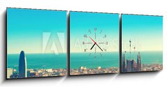 Obraz s hodinami 3D tdln - 150 x 50 cm F_BM187469116 - View above on Barcelona landmark from Montjuic hill