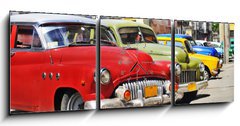 Obraz s hodinami   Colorful Havana cars, 150 x 50 cm