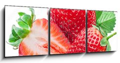 Obraz s hodinami 3D tdln - 150 x 50 cm F_BM190279606 - Three strawberries with strawberry leaf on white background.