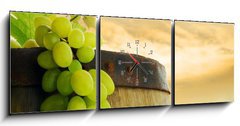 Obraz s hodinami 3D tdln - 150 x 50 cm F_BM19328212 - Wine barrel and grape with vineyard in background