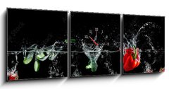 Obraz s hodinami 3D tdln - 150 x 50 cm F_BM193446004 - group of vegetables in water splash
