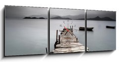 Obraz s hodinami 3D tdln - 150 x 50 cm F_BM19438246 - Looking over a desolate peer and a boat - Pohldl na pust peer a na lo