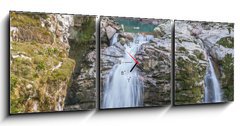 Obraz s hodinami 3D tdln - 150 x 50 cm F_BM194541541 - Double Waterfalls in Mountain Forest