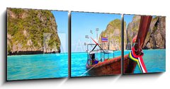 Obraz s hodinami 3D tdln - 150 x 50 cm F_BM19642615 - Longtail boat at Maya bay