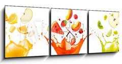 Obraz s hodinami   mixed fruit falling into juices splashing on white background, 150 x 50 cm