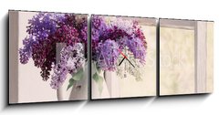 Obraz s hodinami 3D tdln - 150 x 50 cm F_BM200078828 - lilac in jug on old windowsill background