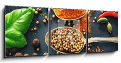 Obraz s hodinami 3D tdln - 150 x 50 cm F_BM201727339 - Various herbs and spices on dark background