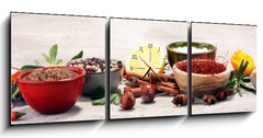 Obraz s hodinami   Spices and herbs on table. Food and cuisine ingredients., 150 x 50 cm