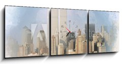 Obraz s hodinami 3D tdln - 150 x 50 cm F_BM202903313 - Digital artwork illustration of the World Trade Center on February 1988