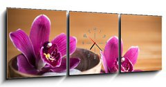 Obraz s hodinami 3D tdln - 150 x 50 cm F_BM20405109 - Composition zen - fleurs orchide et pierres