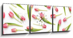 Obraz s hodinami   Pink tulip pattern on the white bacjkground., 150 x 50 cm