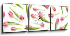 Obraz s hodinami 3D tdln - 150 x 50 cm F_BM205206437 - Pink tulip pattern on the white bacjkground.