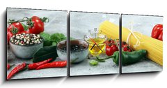 Obraz s hodinami 3D tdln - 150 x 50 cm F_BM205580599 - Italian food background with different types of pasta, health or vegetarian concept.