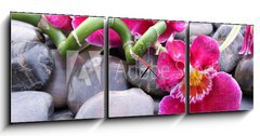 Obraz s hodinami 3D tdln - 150 x 50 cm F_BM20850599 - Orchideenbl ten auf Kieselsteinen
