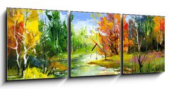 Obraz s hodinami   Autumn landscape with the wood river, 150 x 50 cm