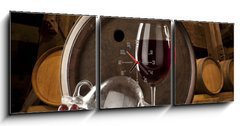 Obraz s hodinami 3D tdln - 150 x 50 cm F_BM21442815 - the still life with glass of red wine - zti se sklenic ervenho vna